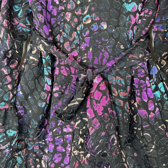 Betsey Johnson Dress Womens 4 Black Multicolor Animal Print Ruffle Bell Sleeve - Picture 9 of 16